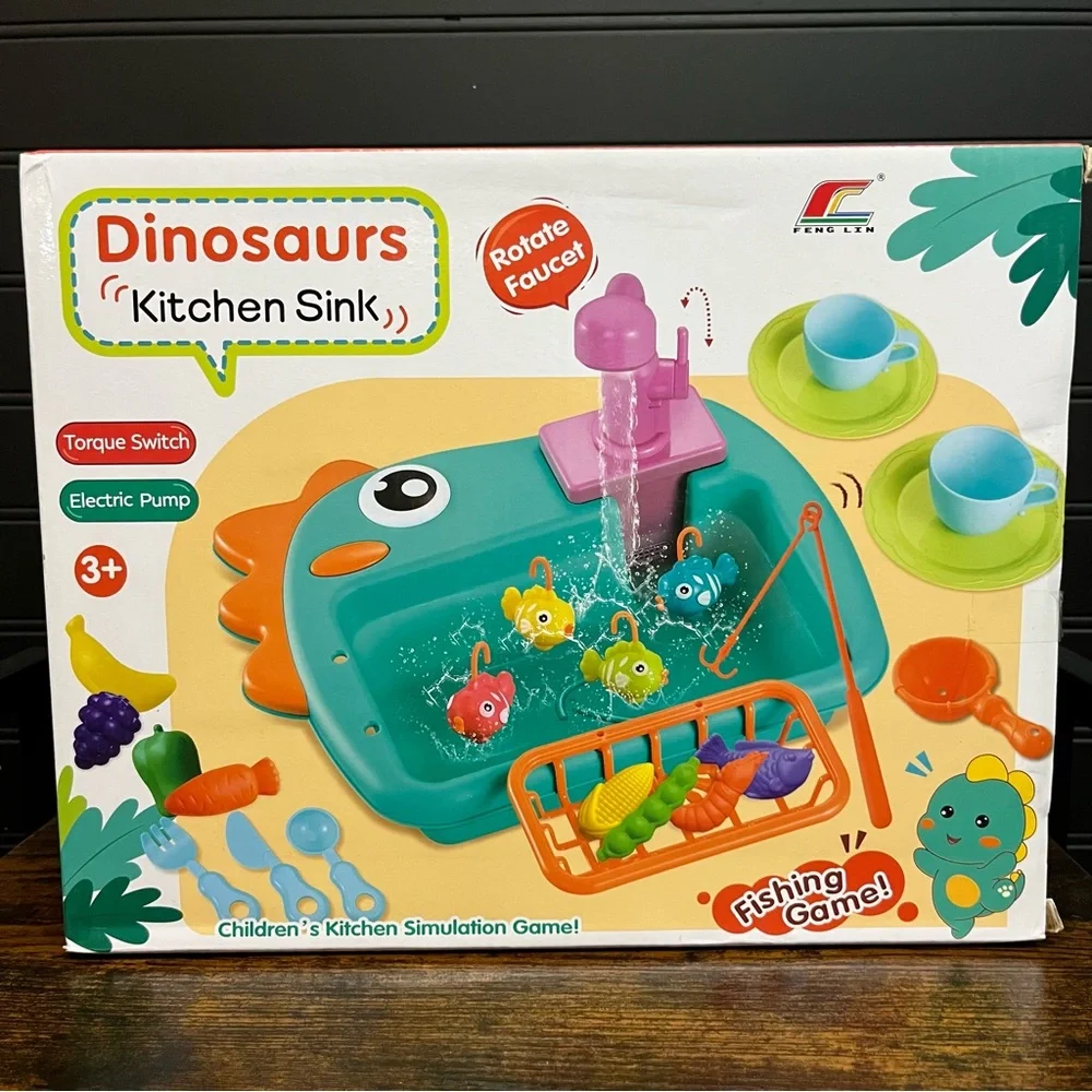 Kids Kitchen Sink Playset with Fishing Game Multiple Colors
